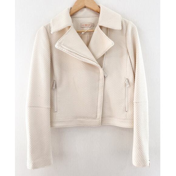 Tory Burch Jackets & Blazers - NEW Tory Burch Textured Cream Moto Bomber Jacket 4 Preppy Academia Chic